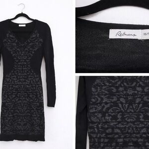 Reitmans Black Patterned Long-Sleeve Knit Dress